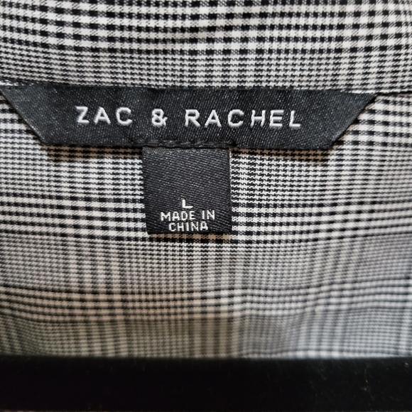 NWT, Zac & Rachel black/white plaid button down, balloon sleeves, size large - Picture 3 of 4